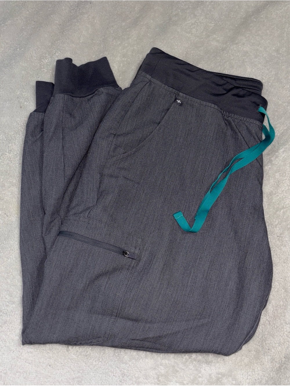 FIGS Zamora Jogger Scrub Bottoms Heather Grey Teal Women’s Size L/P Petite